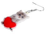 Acrylic Valentine's Day Red Heart Long Hair Cat Earrings Drop Dangle Jewelry Kitten Animal Decoration Ornaments For Women Girls Teens Festival Charm Gifts Accessories