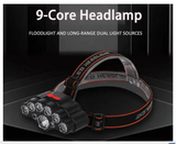 9 LED Headlamp Outdoor ABS Head-mounted 4 Modes Rechargeable Flashlight Fishing Light Built-in Battery Headlight (600mAh/1200mAh/2400mAh)