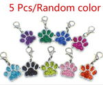 5 Pcs Colorful Glitter Dog Footprint Charm Pendant Keychain Lobster Buckle Pendant Pet Supplies Pendant Key Ring Accessories (Random Color)