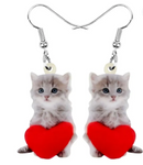 Acrylic Valentine's Day Red Heart Long Hair Cat Earrings Drop Dangle Jewelry Kitten Animal Decoration Ornaments For Women Girls Teens Festival Charm Gifts Accessories