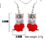 Acrylic Valentine's Day Red Heart Long Hair Cat Earrings Drop Dangle Jewelry Kitten Animal Decoration Ornaments For Women Girls Teens Festival Charm Gifts Accessories