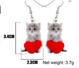Acrylic Valentine's Day Red Heart Long Hair Cat Earrings Drop Dangle Jewelry Kitten Animal Decoration Ornaments For Women Girls Teens Festival Charm Gifts Accessories