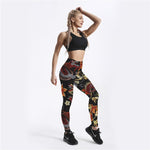 Qickitout Fitness Leggings Women Workout Push Up Legging Fashion Digital Print Fire Dragon Flower Embroidery Jeggings Pants