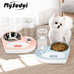 2 In 1 Pet Dog Cat Water Food Bowl Set Automatic Water Dispenser Bottle  Detachable Stainless Steel Small Puppy Dog Food Bowl