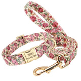 Personalized Printed Dog Collar Leash Set Customized Nylon Pet Collar Leash Free Engraved Nameplate For Small Medium Large Dogs