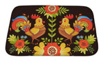Bath Mat, Colorful Roosters And Flowers