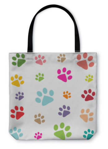 Tote Bag, Colored Pattern With Paw Prints