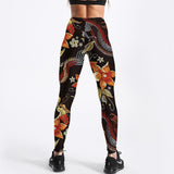 Qickitout Fitness Leggings Women Workout Push Up Legging Fashion Digital Print Fire Dragon Flower Embroidery Jeggings Pants