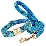Personalized Printed Dog Collar Leash Set Customized Nylon Pet Collar Leash Free Engraved Nameplate For Small Medium Large Dogs