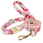 Personalized Printed Dog Collar Leash Set Customized Nylon Pet Collar Leash Free Engraved Nameplate For Small Medium Large Dogs