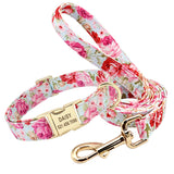 Personalized Printed Dog Collar Leash Set Customized Nylon Pet Collar Leash Free Engraved Nameplate For Small Medium Large Dogs