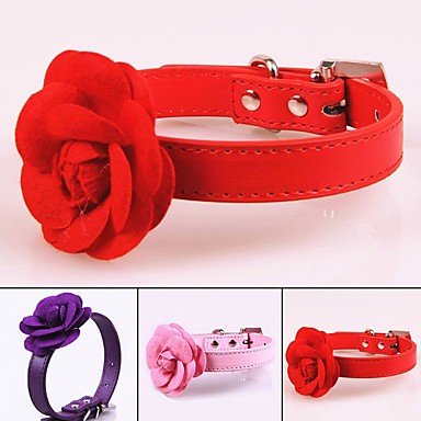 Dogs Collar Portable Retractable For Dog / Cat Solid Colored Flower / Floral PU Leather / Polyurethane Leather Purple Red Pink