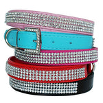 Dog Collar Adjustable / Retractable Rhinestone PU Leather Red Blue Pink