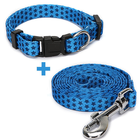 Blue Dog Collar Leash Set Adjustable Dogs Collars With Leash for Small Medium Dogs Striped Pet Collars Leashes Set Pitbull Pug