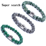 Green and Gray Striped Natural Stones Mala Beads Bear Cat Dog Paw Footprint Charm Bracelet Chakra For Pet Lover Animal Jewelry