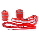 Reflective Dog Leash Running Elasticity Hand Freely Pet Products Dogs Harness Collar Jogging Lead and Adjustable Waist Rope