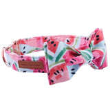 Watermelon Pink Cotton Fabric Dog Collar and Leash Set with Bow Tie for Big and Small Dog Rose Gold Metal Buckle Pet Accessories