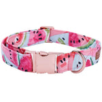 Watermelon Pink Cotton Fabric Dog Collar and Leash Set with Bow Tie for Big and Small Dog Rose Gold Metal Buckle Pet Accessories