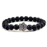 Natural Matte Black Lava Volcanic Stone Paw Print Charm Bracelet Homme Femme Pet Memorial Cat Dog Lovers Jewelry Bracelets Gifts