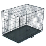 Black Pet Folding Wire Cage Double Open Door Cat Dog Cage With Divider Bar And Plastic Tray Travel Pet Kennel Supplies