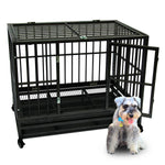 42" Heavy Duty Dog Cage Crate Kennel Metal Pet Playpen Portable With Tray Large Strong Metal Cage For Large Dogs Pets new