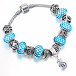Kinitial Fashion Dog Footprint Flower Murano Glass&Crystal European Charm Beads Fits diy Style Heart Charms Bracelets for women