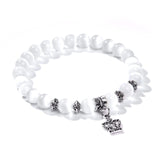8mm white Cat Eye stone Beads Bracelet with Lucky dragonfly Dog claw butterfly Pendant Charms Strand Bracelets For Women female