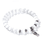 8mm white Cat Eye stone Beads Bracelet with Lucky dragonfly Dog claw butterfly Pendant Charms Strand Bracelets For Women female