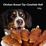 Pet Dog Snack Chicken Breast Cowhide Rolls Dog Treats Small Breast Tip Fresh Breath Molar Teeth Training Rewards Dog Snacks 500g