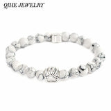 QIHE JEWELRY Tiny Anitique Paw Charm Stone Bracelet Pet Memorial Cat Dog Lovers Jewelry For Men Women Unisex