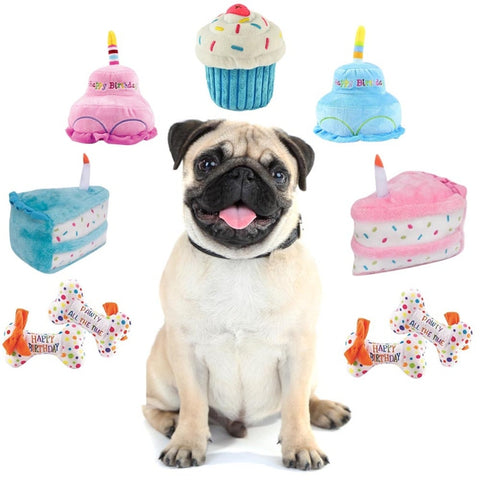 Pet Birthday Cake Plush Squeaky Toy Soft Cute Animals Chew Toy For Cleaning Grinding Teeth Cat Dog interactive toys Supplies #