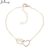 Jisensp Hollow Pet Paw Footprint Bracelets Shellhards Cute Animal Tassut Cat Dog Love Heart Charm Bracelet for Women pulseras