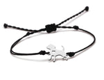 Pretty Cute Stainless Steel Dog Charm Bracelet Women Female Black Waterproof Waxed String Slipknot Pet Lover Beach Jewelry Gift