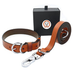 Real Leather Dog Collar and Leash Set Adjustable Genuine Pet Collar and Leash For Small Medium Large Dogs Pitbull Boxer Bulldog