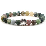 yoga 7 Color Colourful Natural Stone Beads Bracelets Dog Cat Footprint Paw Charms mala 108 Bracelet Pet Lover Strend Jewelry
