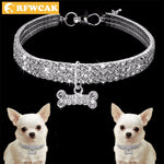 RFWCAK New 3 Row Rhine A Stone Elastic Line Rhinestone Pet Necklace Alloy Diamond Dog Collar Leashes Cat Puppy Dogs Accessories