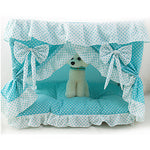 Cat Dog Mattress Pad Bed Bed Blankets Tent Cave Bed Pet House Covers Fabric Foldable Bowknot Blue Pink