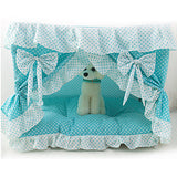 Cat Dog Mattress Pad Bed Bed Blankets Tent Cave Bed Pet House Covers Fabric Foldable Bowknot Blue Pink
