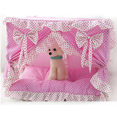 Cat Dog Mattress Pad Bed Bed Blankets Tent Cave Bed Pet House Covers Fabric Foldable Bowknot Blue Pink