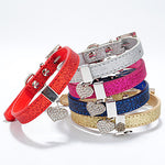 Cat Dog Collar Adjustable / Retractable Heart Rhinestone PU Leather Rose Red Blue