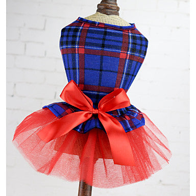 Dogs Cats Pets Dress Dog Clothes Green Red Blue Costume Polyster Voiles & Sheers Plaid / Check Bowknot Wedding XS S M L XL